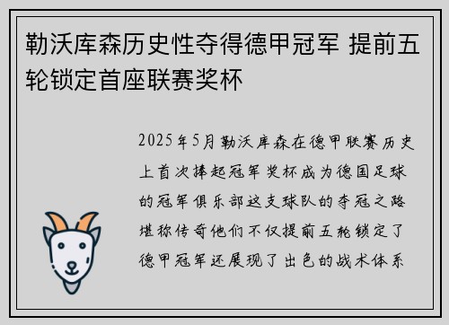 勒沃库森历史性夺得德甲冠军 提前五轮锁定首座联赛奖杯 勒沃库森历史性夺得德甲冠军 提前五轮锁定首座联赛奖杯